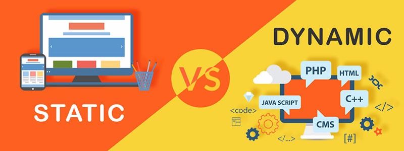 A graphic showing two computers, one with "Static" and the other with "Dynamic," illustrating the two types of websites.