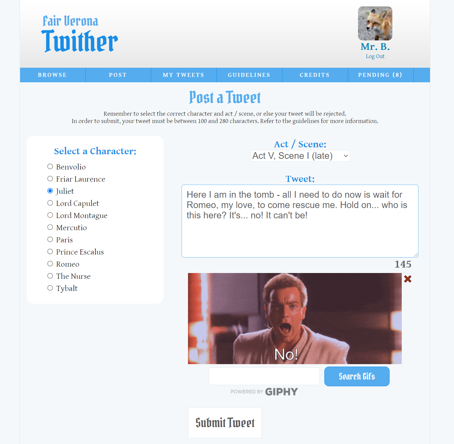 A screenshot of a Twitter-like website that was created using PHP coding.